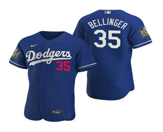 Men Los Angeles Dodgers #35 Cody Bellinger Royal 2020 World Series Authentic Flex Nike Jersey